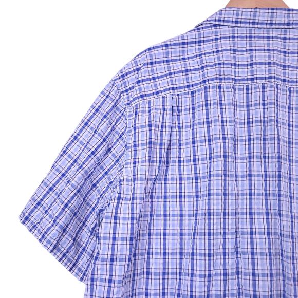 L.L. Bean Men's Short Sleeve Plaid Button-Up Shirt Sz Large Blue & White Casual - Picture 9 of 10